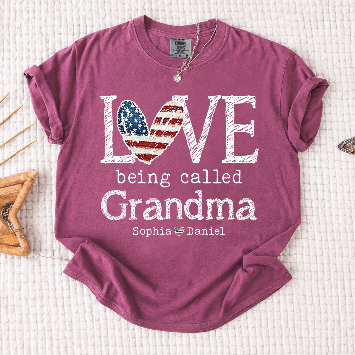 Comfort Colors LOVE Being Called Grandma T Shirt, USA Flag Heart Design with Kids  Names, Custom Grandma Shirt, Perfect Gift for Mother's Day