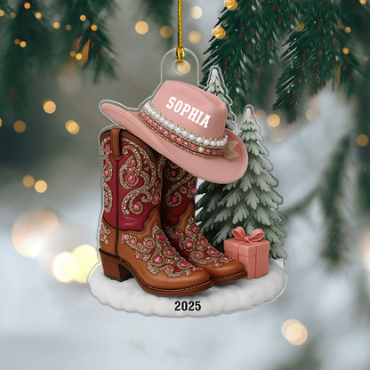 Personalized Cowgirl Ornament 2025 – Custom Name Western Boots and Hat Christmas Ornament for Cowgirl Lovers Ornament