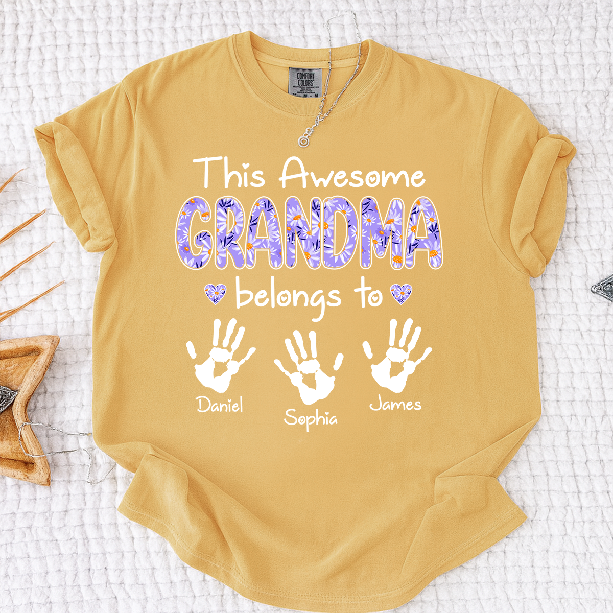 Comfort Colors This Awesome Grandma T Shirt with Handprints, Personalized Family Gift for Grandma