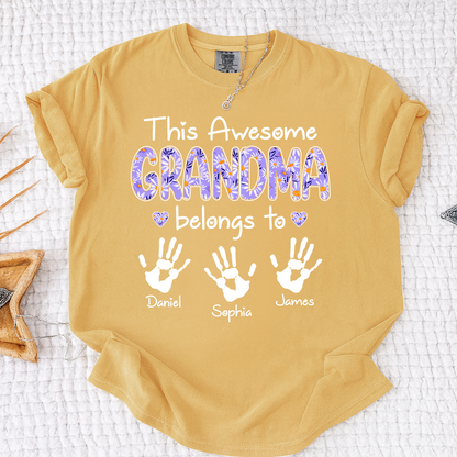 Comfort Colors This Awesome Grandma T Shirt with Handprints, Personalized Family Gift for Grandma