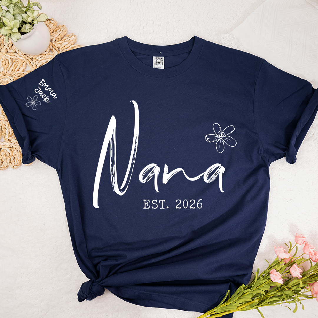 Custom Nana T Shirt Est 2026, Personalized Grandma Shirt, Minimalist Nana Name Tee, Family Gift for Nana from Grandkids
