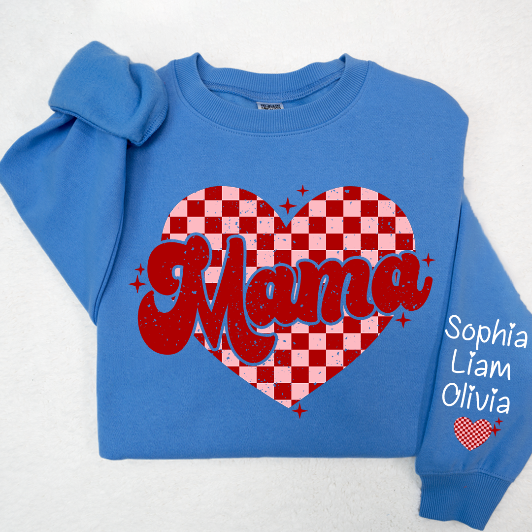 Valentines Day Mama Checkered Heart And Kids LTP01