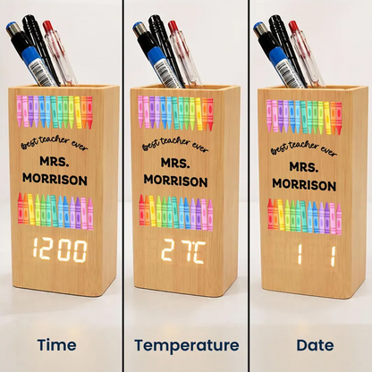 Personalized Teacher Pen Holder With Clock, Custom Desk Organizer Gift, Best Teacher Ever Appreciation Gift, Classroom Decor