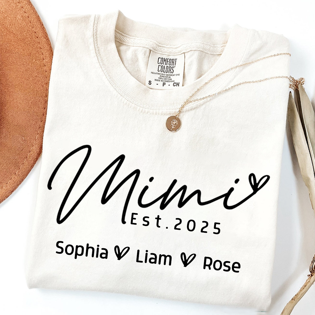 Comfort Colors® Minimalist Custom Name Shirt, Mimi And Kids Family Gift