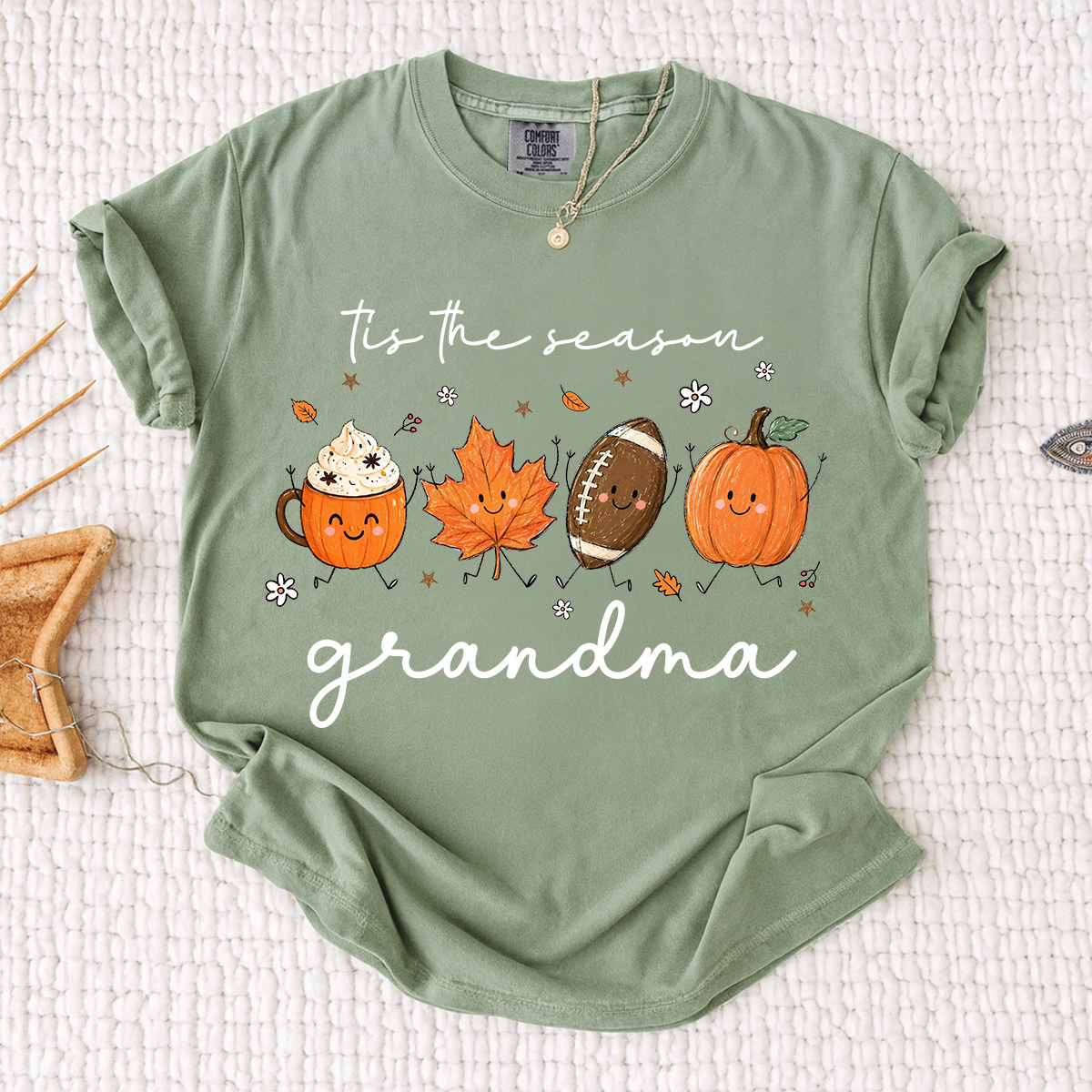 Comfort Colors® Fall Grandma Shirt, It’s the Season Pumpkin Football Graphic Tee, Cute Autumn Grandma T Shirt for Women