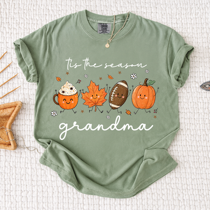 Comfort Colors® Fall Grandma Shirt, It’s the Season Pumpkin Football Graphic Tee, Cute Autumn Grandma T Shirt for Women