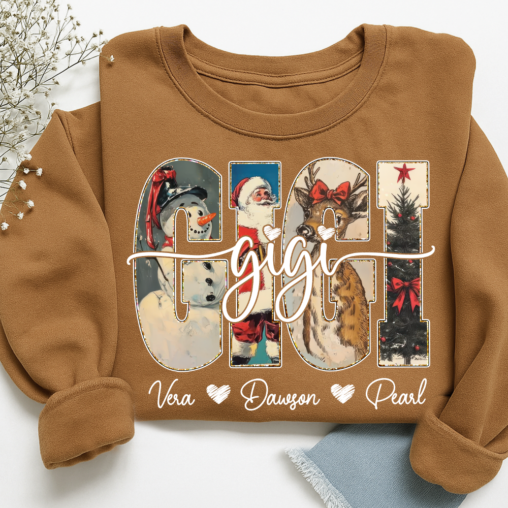 Personalized Gigi Christmas Sweatshirt – Custom Grandkids Names Holiday Shirt
