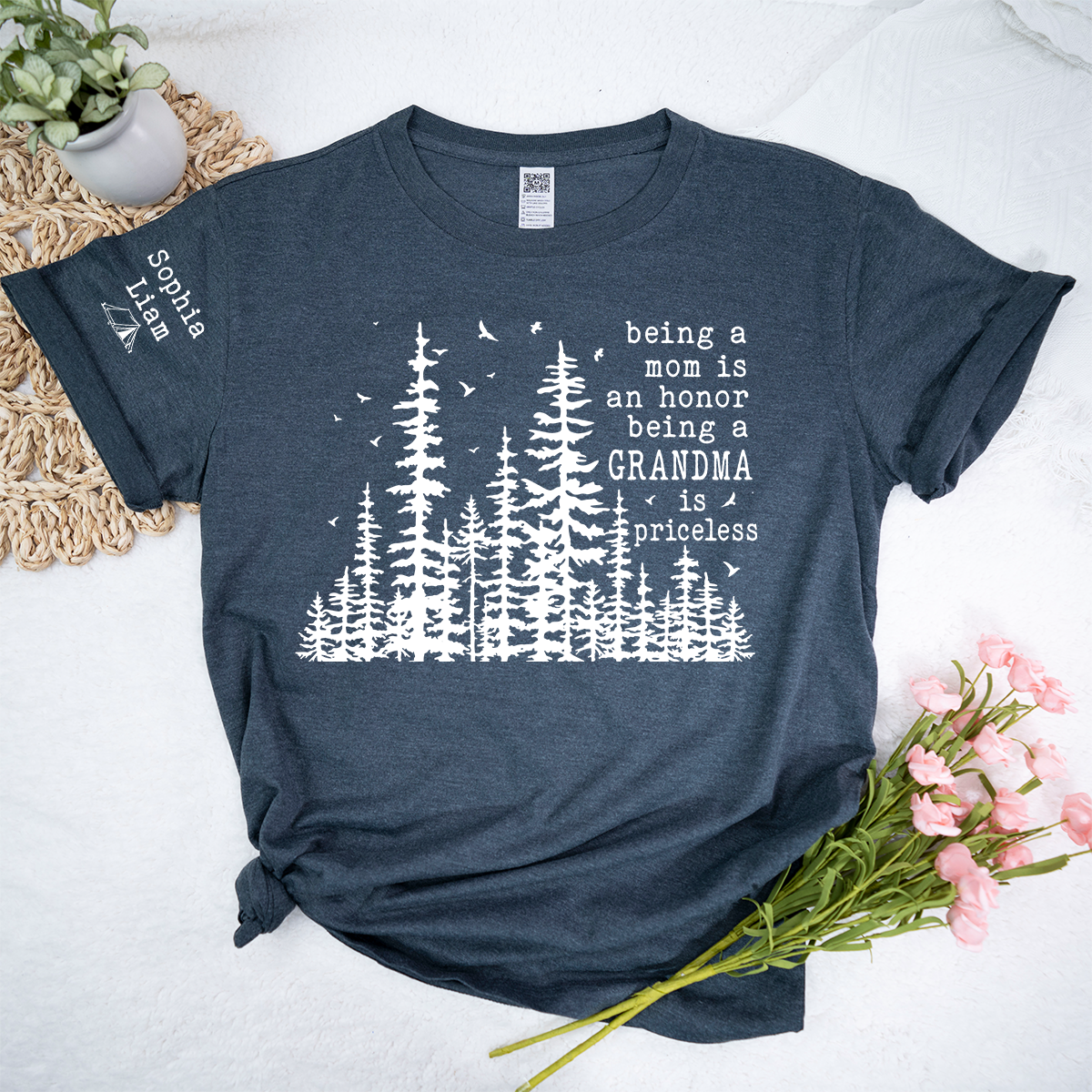 Being a Mom Is an Honor Being a Grandma Is Priceless Shirt, Personalized Grandma Shirt with Grandkids Names, Nature Lover Tee
