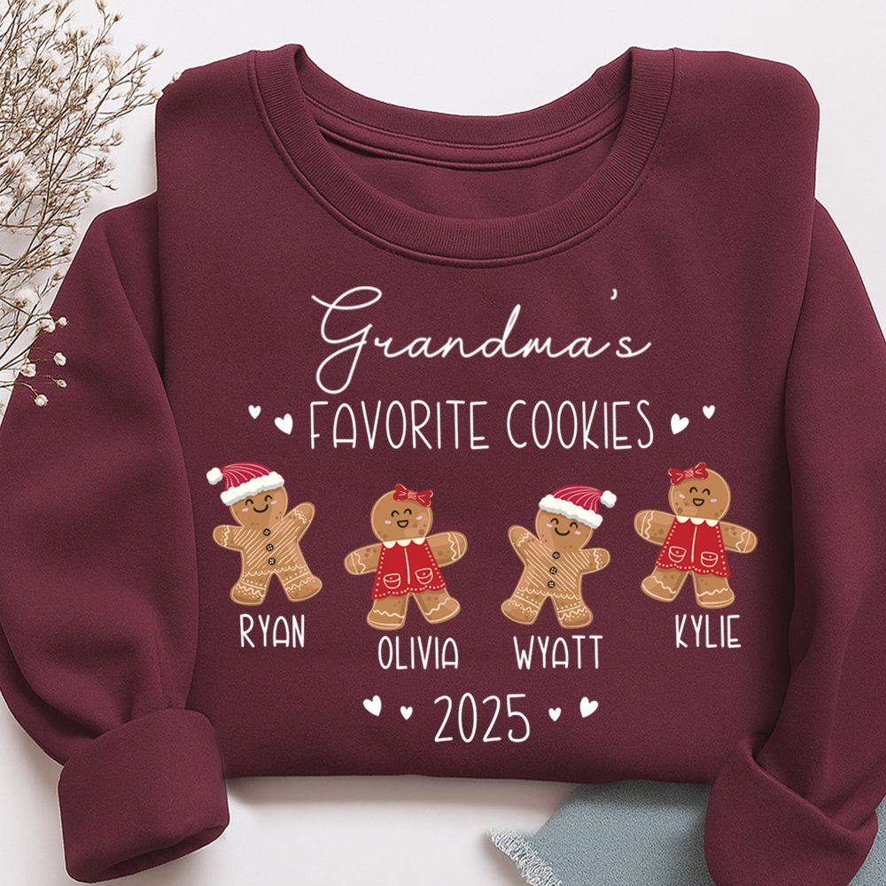 Personalized Grandma’s Favorite Cookies Sweatshirt, Custom Gingerbread Kids Names