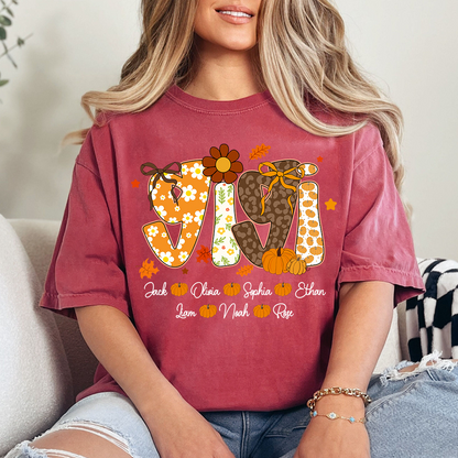 Personalized Pumkin Grandma TShirt, Custom Gigi Nickname with Kids’ Names