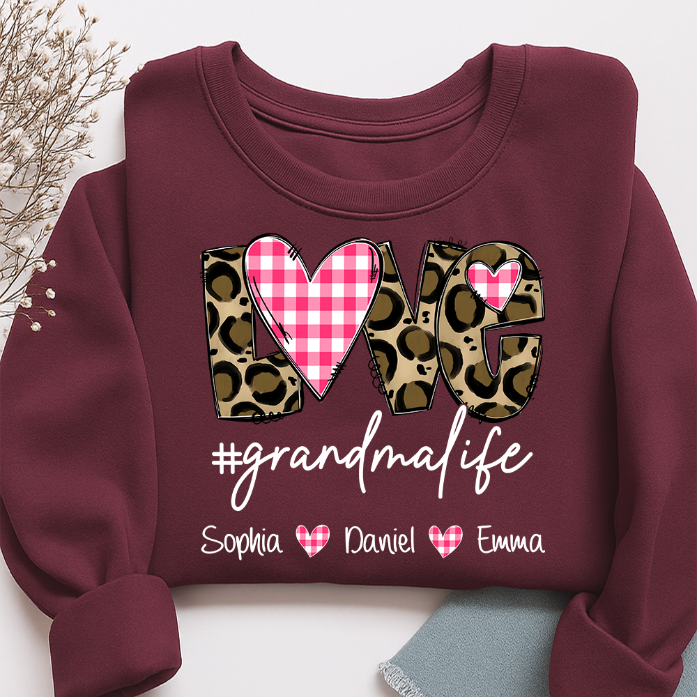 Personalized Grandma Sweatshirt Love Grandmalife with Names, Custom Family Crewneck