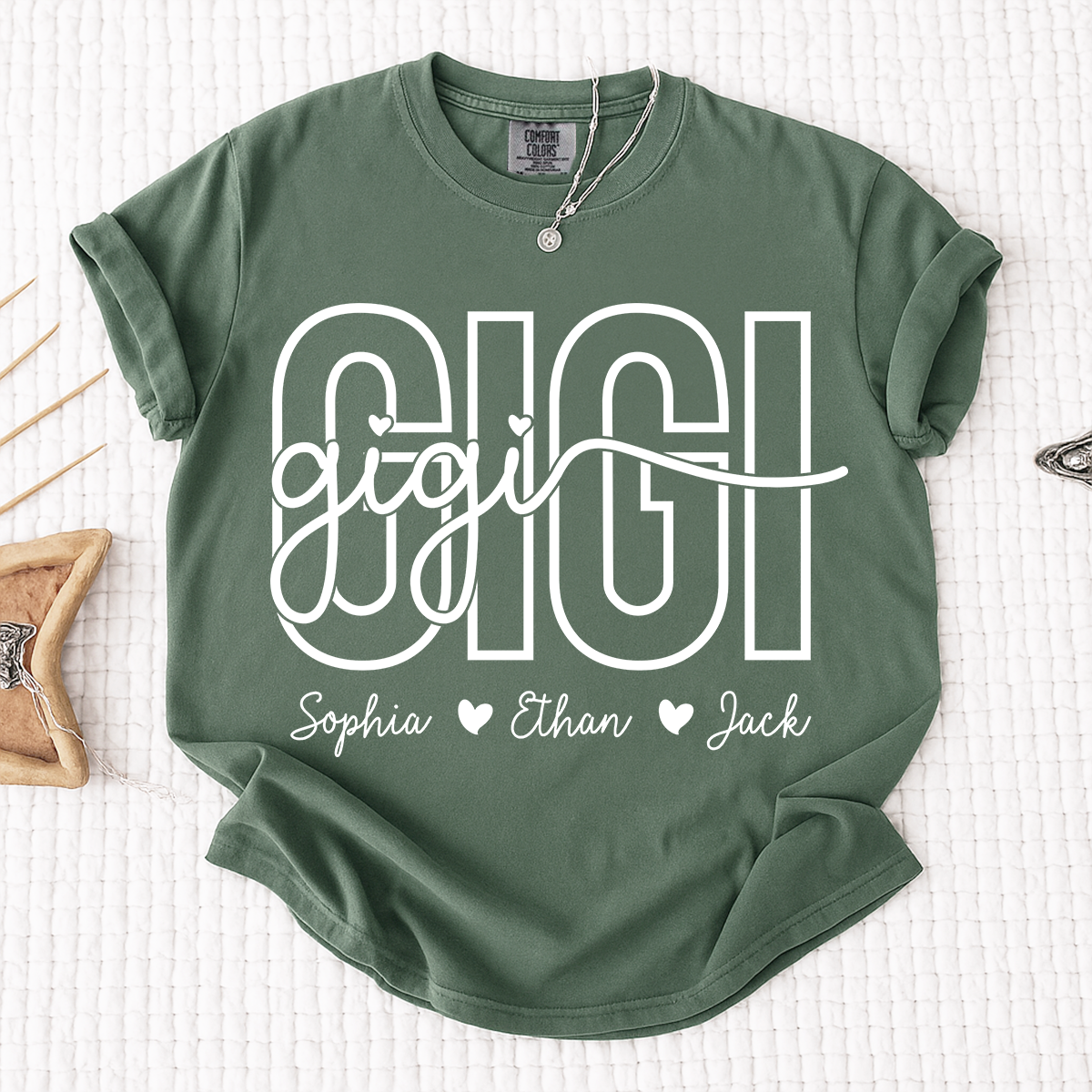 Comfort Colors® Custom Name Gigi Shirt for Women, Personalized Grandma Tee with Grandkids Names, Meaningful Family Gift for Gigi Lovers