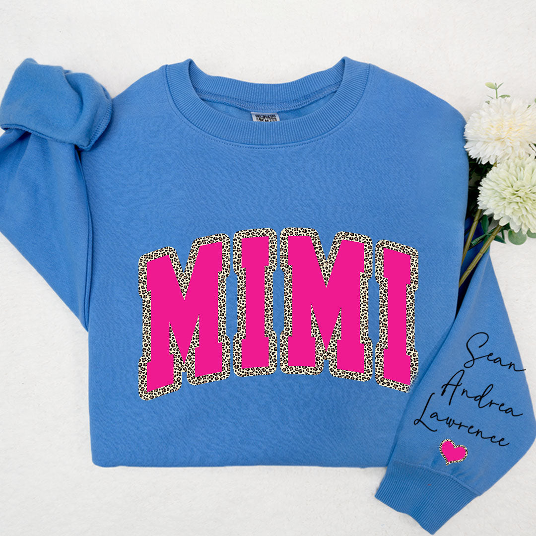 Mimi Leopard Pink And Grandkids Mother's Day Sweatshirt