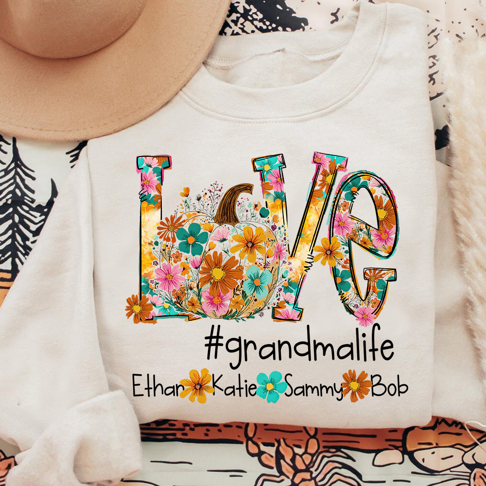 Love Autumn Personalized Sweatshirt, Custom Name for Grandma And Kids
