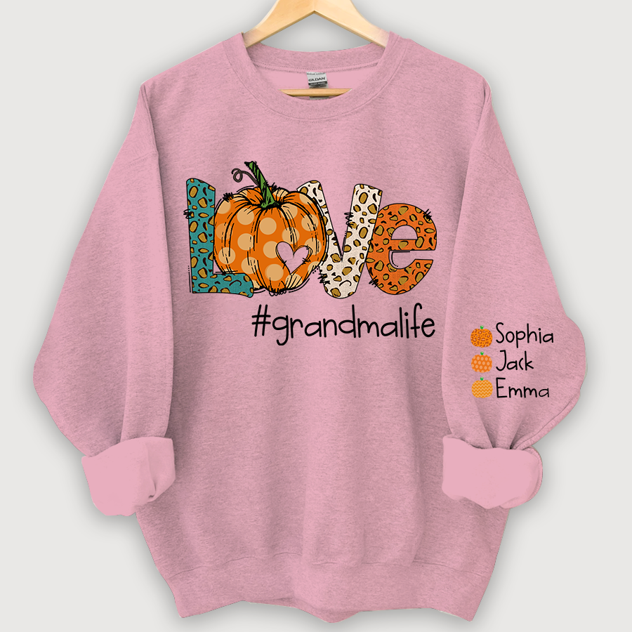 Love grandmalife Leopard ,Pumpkin Fall Personalized Autumn Sweatshirt