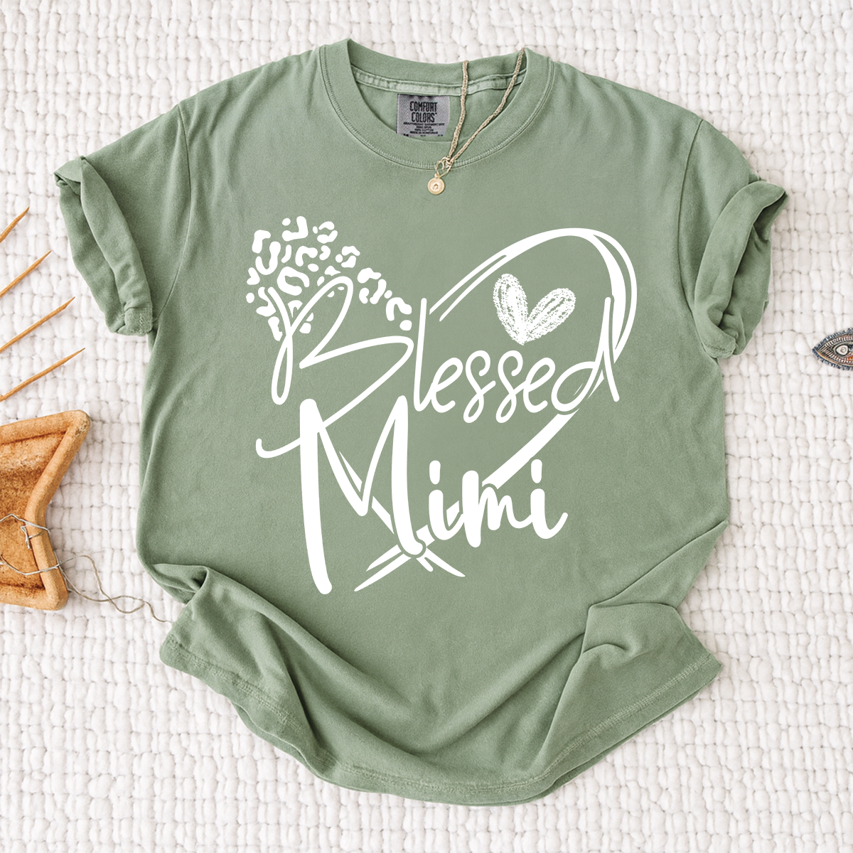 Comfort Colors® Blessed Mimi Shirt with Leopard Heart Design, Custom Grandma T-Shirt, Perfect Gift for Mimi