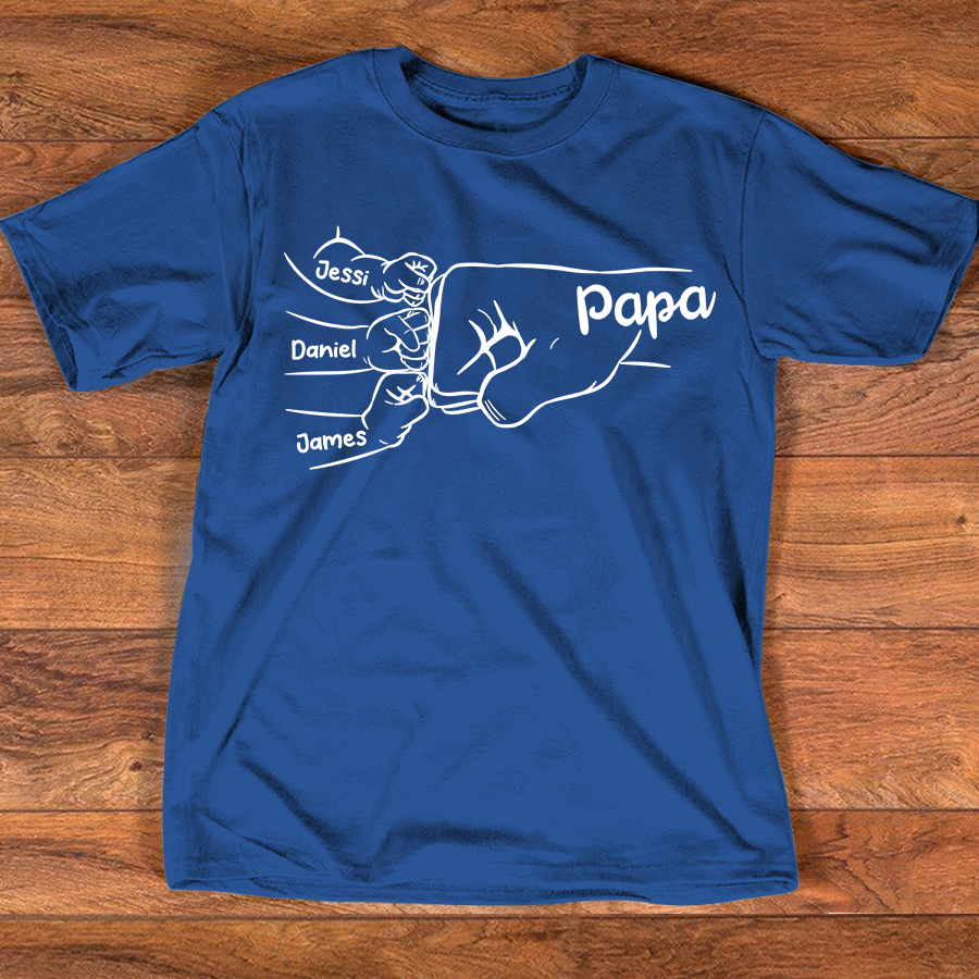 Custom Papa T-Shirt with Fist Bump Graphic – Personalized Father Gift Featuring Children’s Names