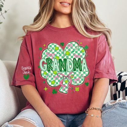 Heart Mimi T-Shirt For St Patrick’s Day, Personalized Grandma Shamrock Clover T Shirt With Kids Names