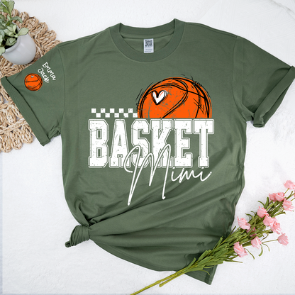 Custom Basketball Mimi Shirt, Personalized Family Tee with Grandchildren Names and Basketball Graphic