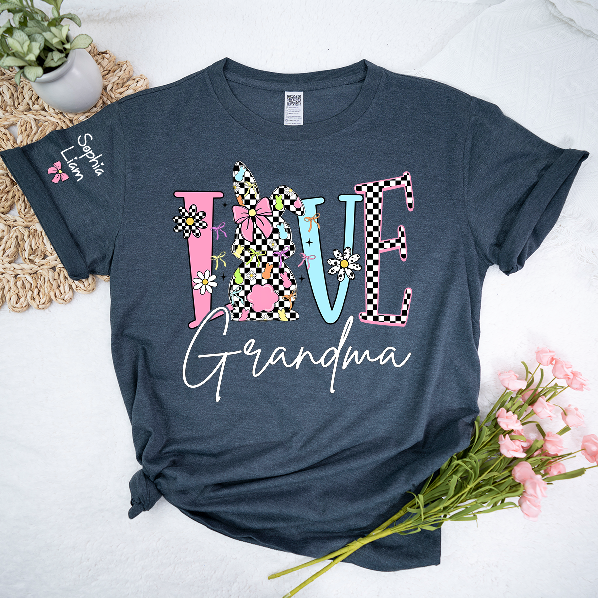 Personalized Love Grandma Shirt with Bunny, Custom Name Grandma T Shirt, Easter Family Gift