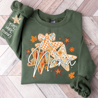 Personalized Nana Shirt for Women, Autumn Star Floral Design Tee, Custom Grandma T Shirt, Cozy Family Gift
