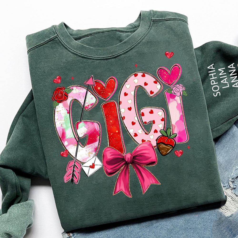 Personalized Gigi Valentine Sweatshirt, Cute Bow and Strawberry Design for Grandma and Kids