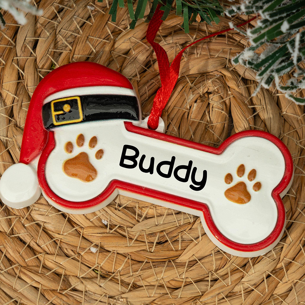 Custom Dog Ornament 2025 – Personalized Pet Name Bone Ornament, Cute Paw Print Christmas Decoration