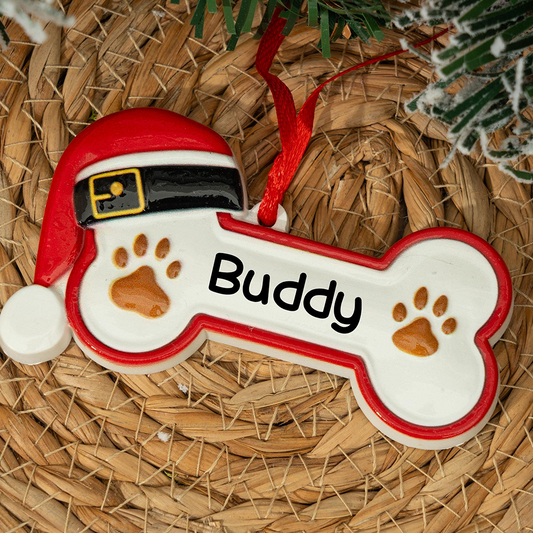 Custom Dog Ornament 2025 – Personalized Pet Name Bone Ornament, Cute Paw Print Christmas Decoration