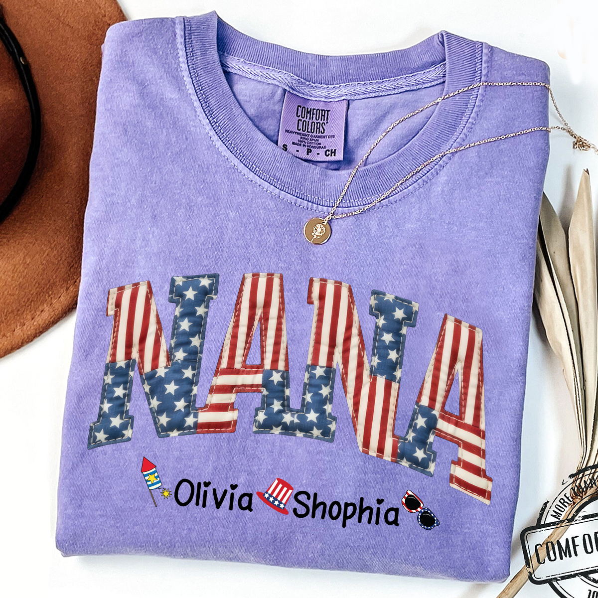 Comfort Colors Personalized Nana T-Shirt with American Flag Design – Custom 4th of July Gift for Nana with Grandkids Names