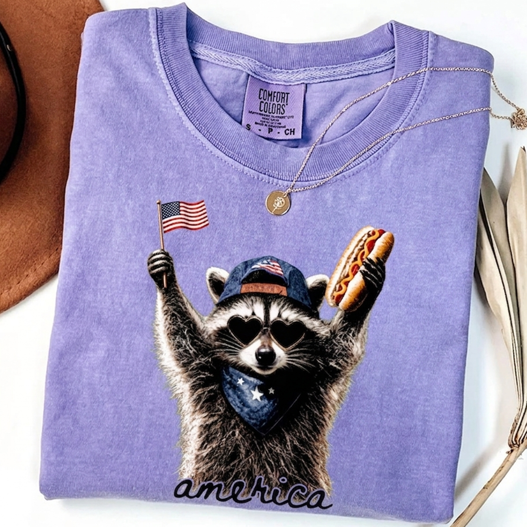 Comfort Colors® Patriotic Raccoon Shirt, Funny America Shirt, USA Flag Animal Graphic Shirt, Independence Day Shirt, 4th of July Apparel