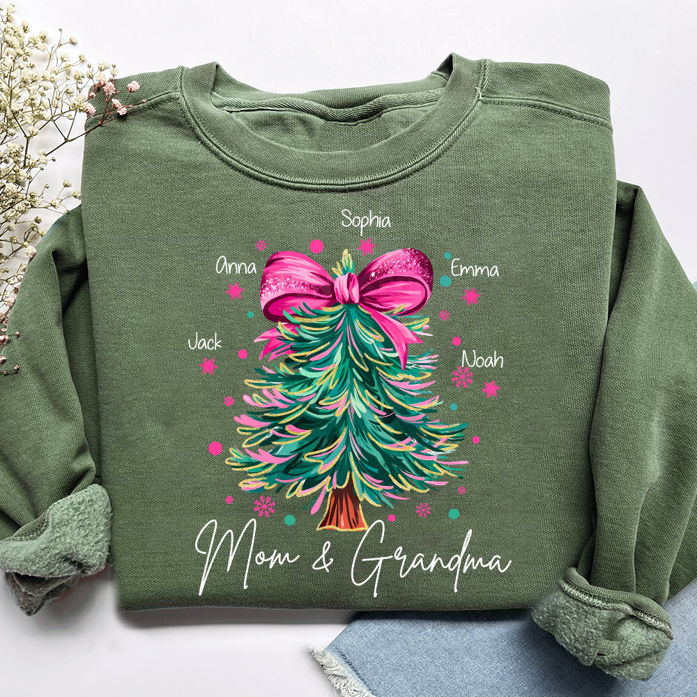 Custom Mom & Grandma Sweatshirt, Christmas Tree Holiday Shirt with Family Name