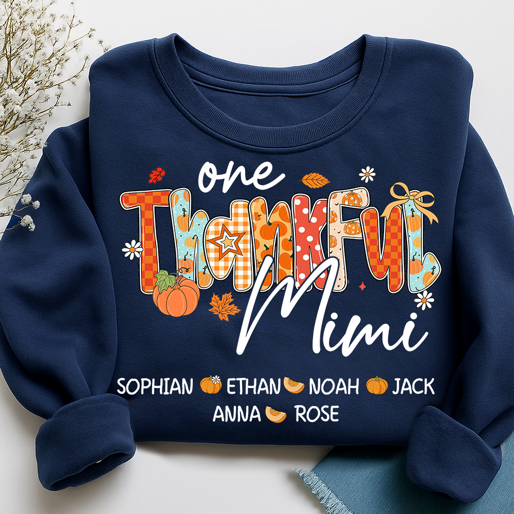 One Thankful Mimi Sweatshirt, Custom Gifts for Grandma and Grandchild Pumkins