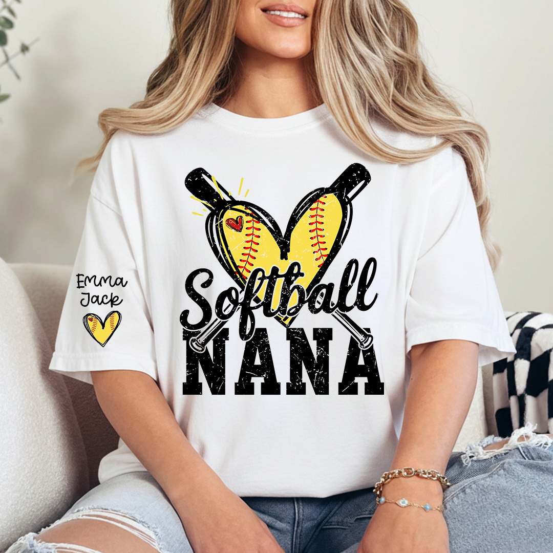 Custom Softball Nana Shirt for Game Day, Personalized Grandchildren Names Family Tee