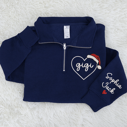 Custom Gigi Heart Zip Sweatshirt With Santa Hat – Personalized Christmas Gift For Grandma Or Gigi