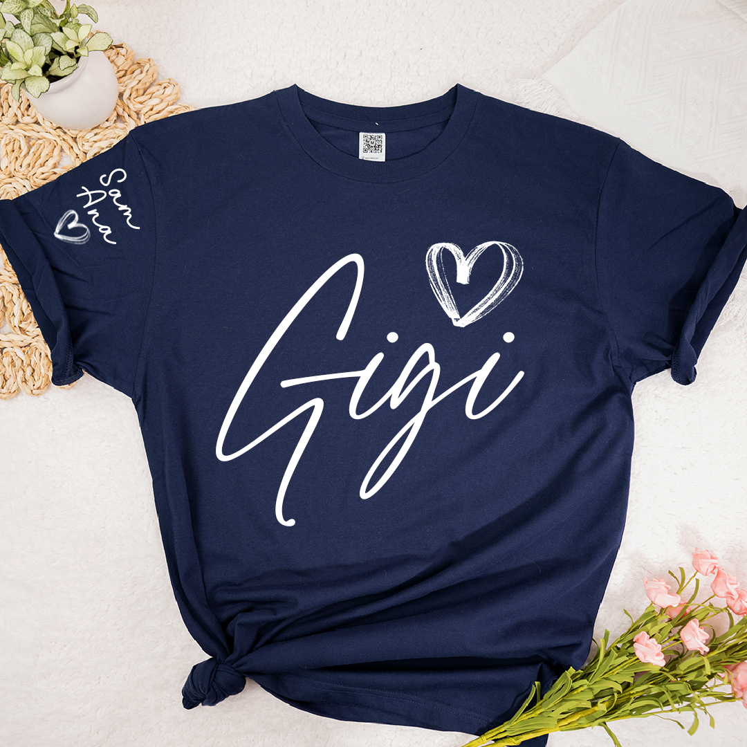 Personalized Gigi Heart T-Shirts, Custom designed Family T-shirts Featuring Hearts And Names