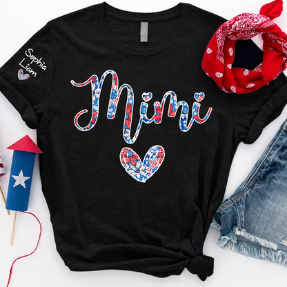 Custom Mimi T Shirt with Floral Heart and USA Colors, Perfect Gift for Mom, Personalized for Mother's Day