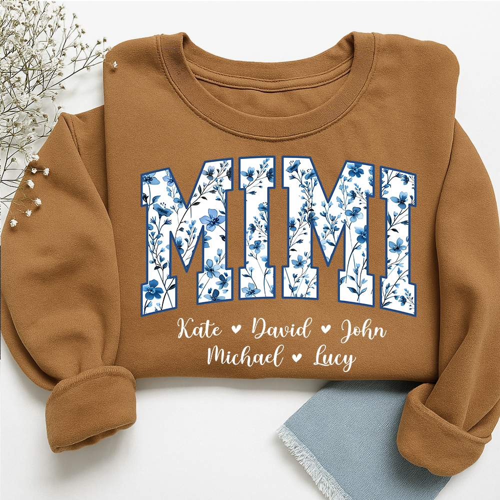 Personalized Blue Mimi Sweatshirt,Gift For Custom Grandma and Kids