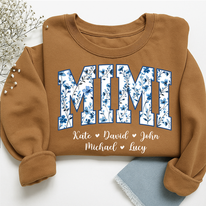 Personalized Blue Mimi Sweatshirt,Gift For Custom Grandma and Kids