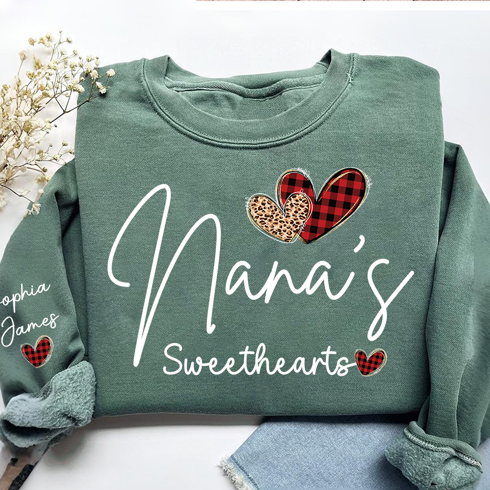 Nana’s Sweethearts Personalized Sweatshirt With Grandkids Names, Custom Grandma Crewneck Gift