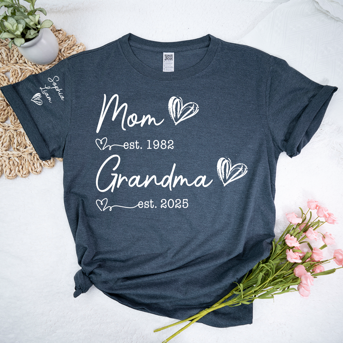 Mom Est Year Grandma Est Year Personalized Shirt, Custom Family Milestone TShirt for Mom and Grandma, Meaningful Family Memory Clothing
