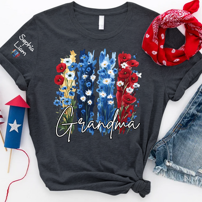 Personalized Grandma Shirt with Floral Design, Custom Grandma Gift, Perfect Mother's Day, 4th of July T Shirt