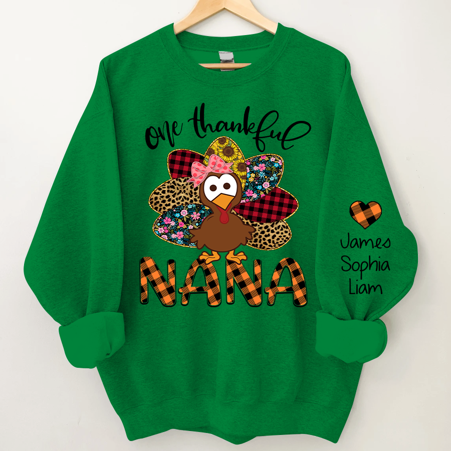 Personalized One Thankful Grandma Turkey Cute Sweatshirt, Custom Grandma and Grandkids Sweatshirt