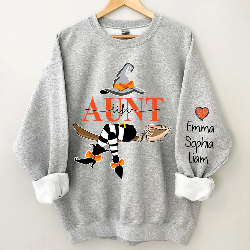 Aunt Life Witch Sweatshirt, Custom Aunt & Kids Halloween, Gift For Aunt TH Sweatshirt
