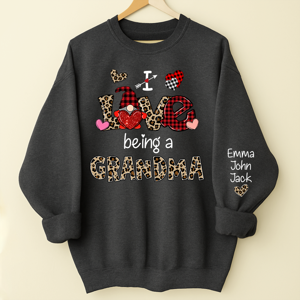 Custom I Love Being A Grandma Leopard – Valentine Sweatshirt with Grandkids Names for Mimi Nana Gigi