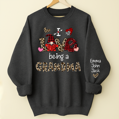 Custom I Love Being A Grandma Leopard – Valentine Sweatshirt with Grandkids Names for Mimi Nana Gigi