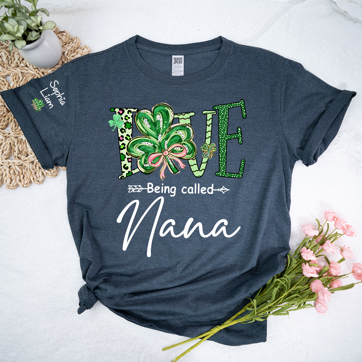 Personalized Nana Shirt St Patricks Day Shamrock Design, Custom Nana T Shirt With Names