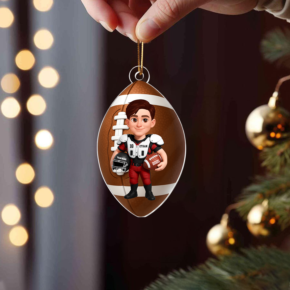 Personalized Football Player Ornament 2025 – Custom Name & Team Christmas Ornament, Gift for Football Lovers & Players Ornament