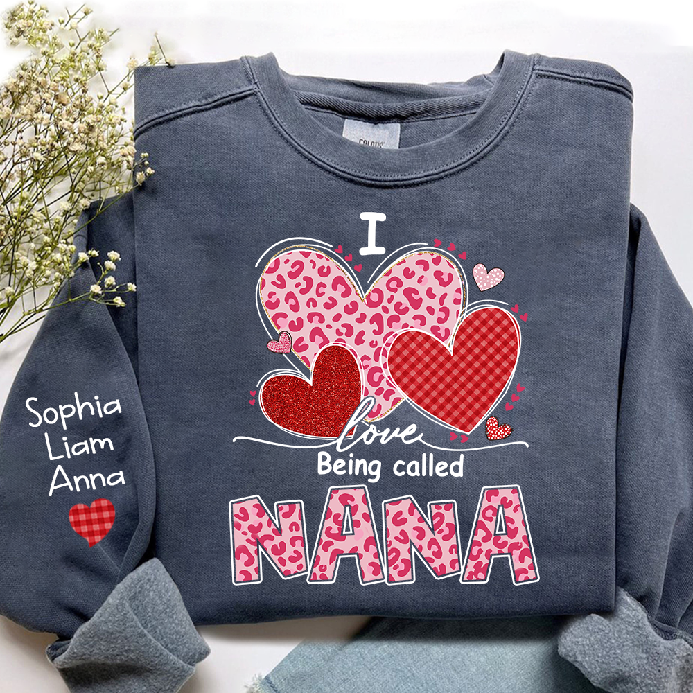 Personalized Mimi Sweatshirt, I Love Nana Leopard Heart Graphic, Cozy Valentine Family Style