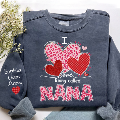 Personalized Mimi Sweatshirt, I Love Nana Leopard Heart Graphic, Cozy Valentine Family Style