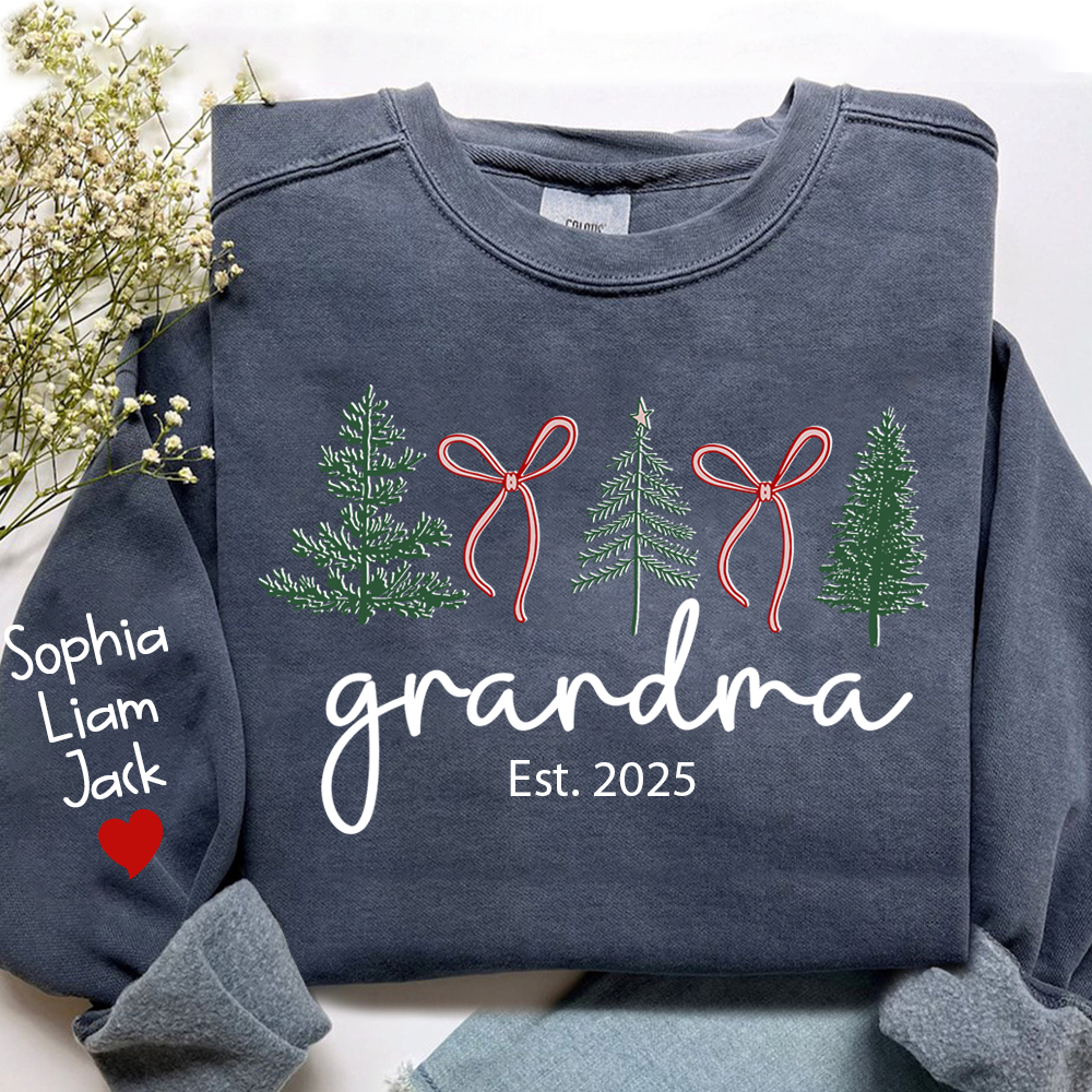 Personalized Grandma Christmas Sweatshirt, Custom Tree Design with Kids Names